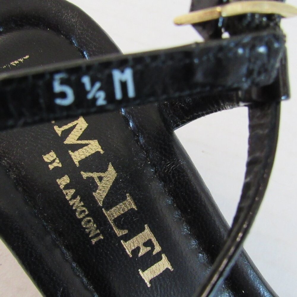 Amalfi Black T Strap Gold Animal Print Cork Wedge Heeled Sandal Size 5 1/2 M - Picture 6 of 8